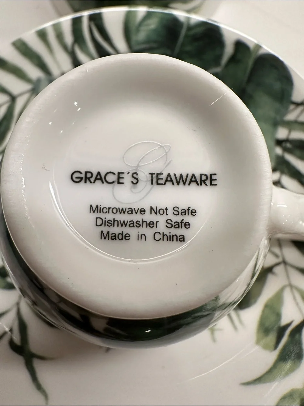 Tropical Leaf Porcelain Espresso Cup and Saucer Set of 4- Green